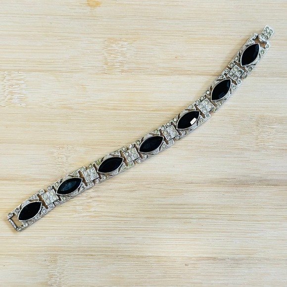 Kenneth Lane Jeweled link Bracelet silver tone crystal rhinestone art deco style - Picture 3 of 6